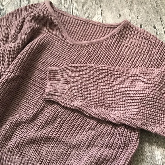 Sexy V-Neck Dusty Purple Cozy Casual Sweater - Picture 6 of 6